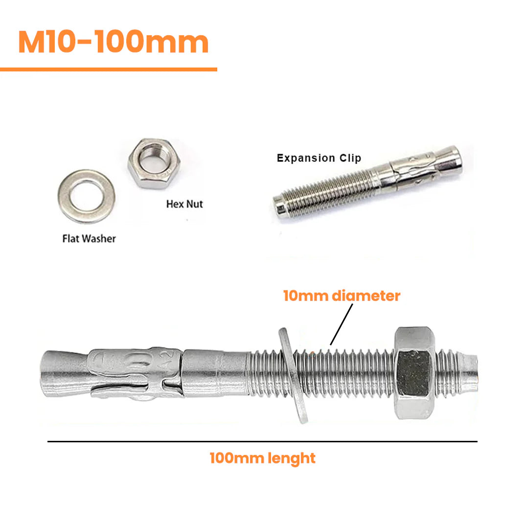 Stainless Steel Wedge Anchor with Nut and Flat Washer