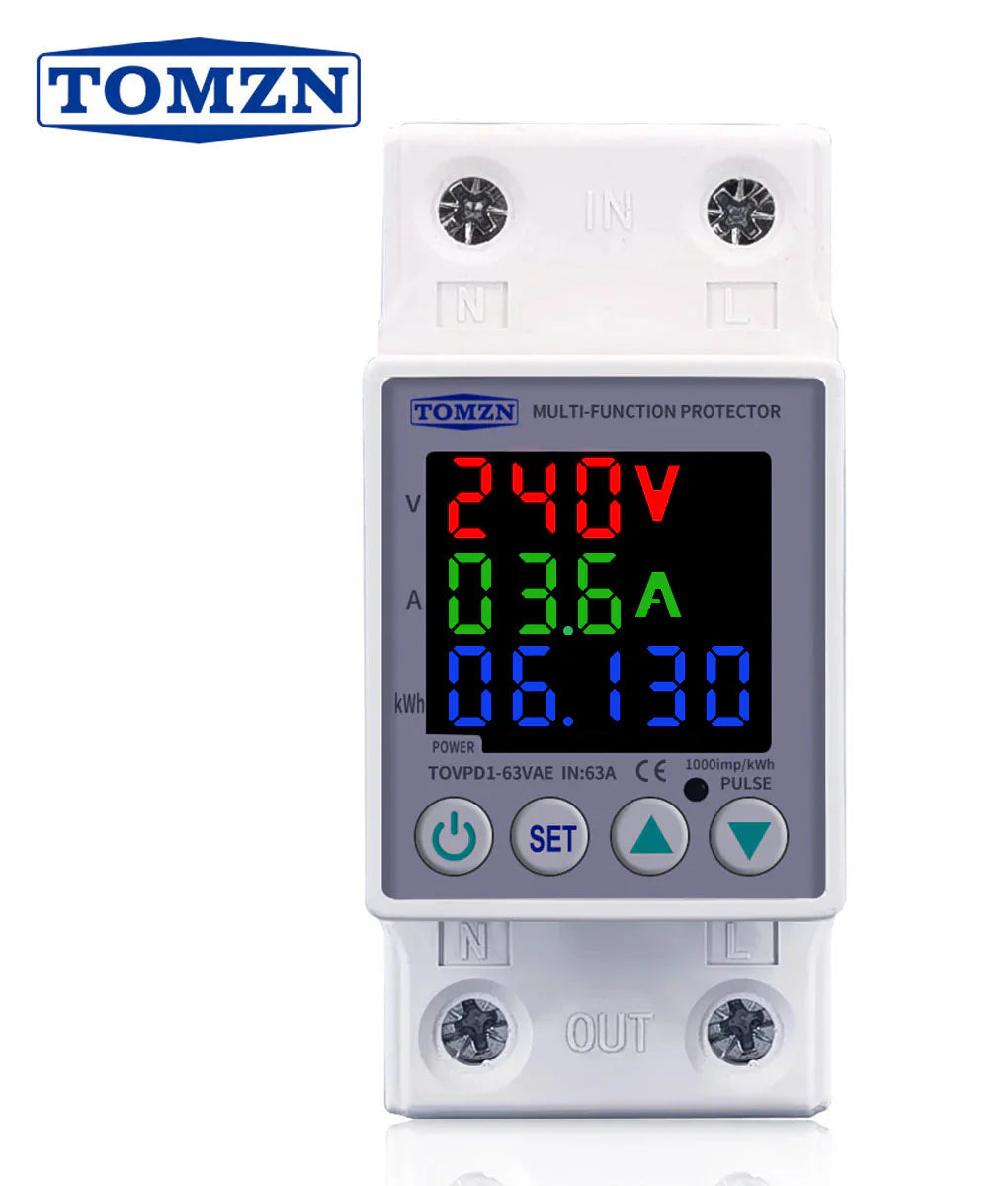 Tomzn 3rd Gen 3in1 voltage protector Over and Under Voltage Protective Device with Kwh meter