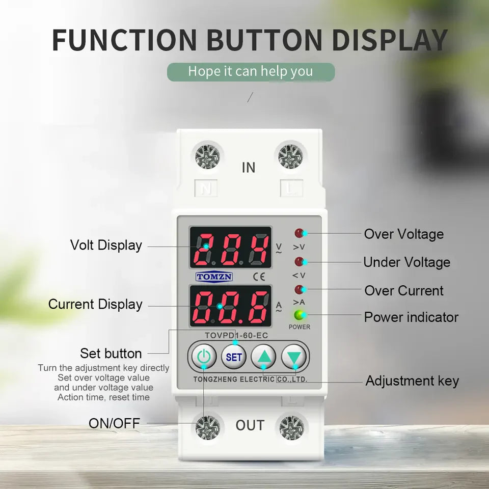 Tomzn 4th Gen 2IN1 Adjustable Over & Under Voltage Protector TOVPD1-63/TOVPD1-40 Colourful