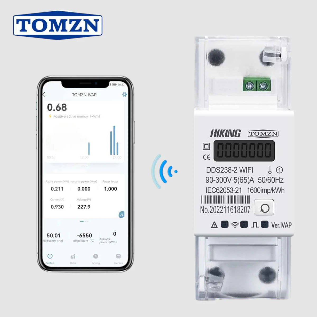 Tomzn DDS238-2 WIFI Smart Energy Meter With Display Power Consumption Monitor, With Import Export Power METER