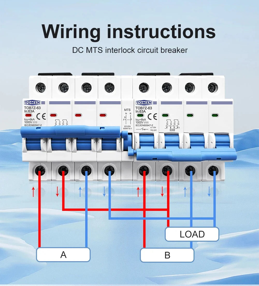 Tomzn TOB7Z-63 4P+4P 63A DC MTS Dual Power Manual Transfer Switch Circuit breaker for PV system
