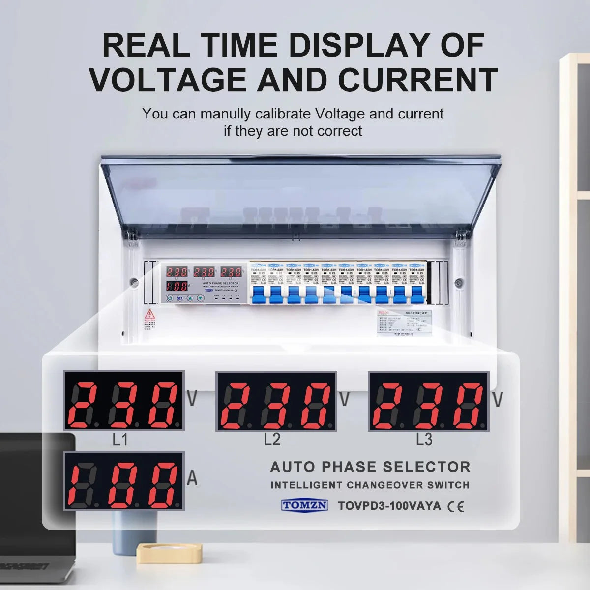 Tomzn TOVPD3-VAYA 3 Phase Auto Phase Selector Voltmeter Adjustable Over and Under Voltage Protection